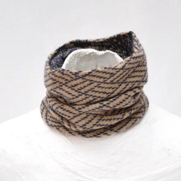 Woodblock navy camel Cashmere Cowl
